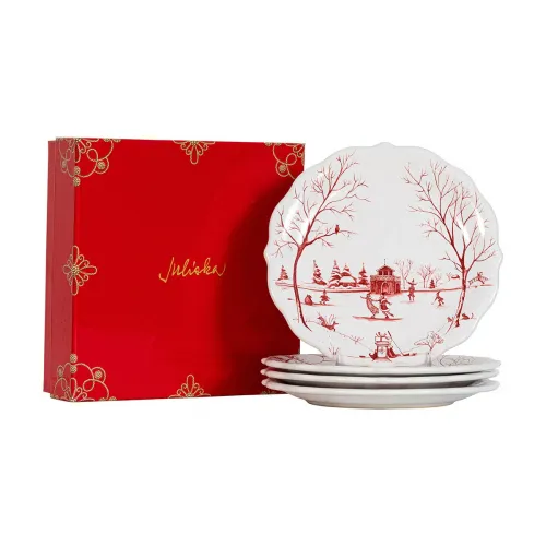 Juliska Country Estate Winter Frolic Ruby Party Plate Assorted Set Of