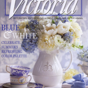 Blue and White: Copenhagen Table Linens and Varga Athens Stemware featured in Victoria Magazine
