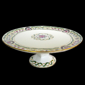 Louveciennes Green/Gold Footed Cake Platter 31.5 Cm