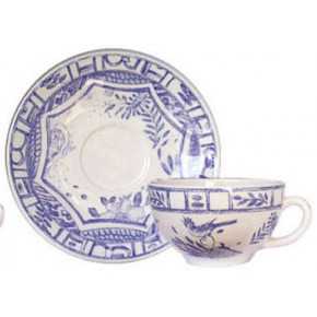 Oiseau Blue and White Breakfast Cups & Saucers Cup 10 1/8 Oz, 7 1/16" Dia, Set of 2