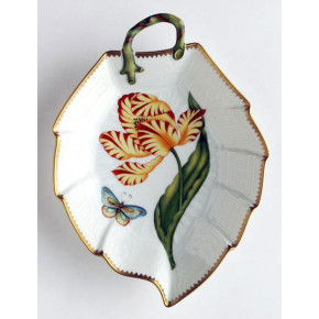 Old Master Tulips Yellow & Red Tulip Leaf Dish 9 in Long