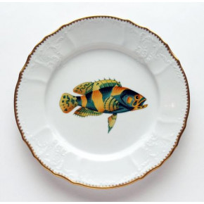 Antique Fish Aqua/Gold Dinner Plate 9.5 in Rd