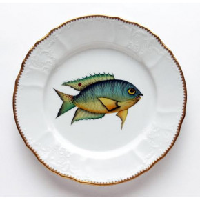 Antique Fish Aqua/Yellow Dinner Plate 9.5 in Rd