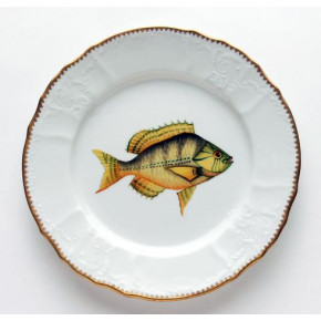 Antique Fish Gold/Aqua Highlights Dinner Plate 9.5 in Rd