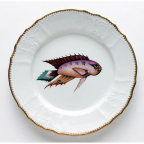 Antique Fish Orange/Lavender/Aqua Dinner Plate 9.5 in Rd
