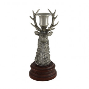 Lodge Style Pewter Elk 1 Taper Candlestick