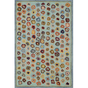 Cat's Paw Blue Wool Hooked Rug - Hooked
