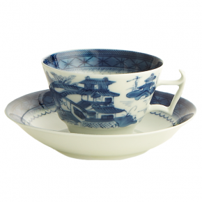 Blue Canton Tea Cup & Saucer 3.75"W