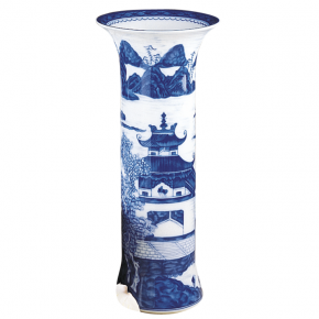 Blue Canton Trumpet Vase 11" H