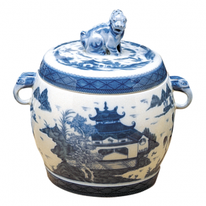 Blue Canton Fu Dog Jar Small 6.5" H
