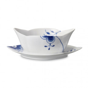 Blue Fluted Mega Gravy Boat With Stand 18.5 oz