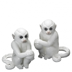 White Monkey Bookends Pair 7.75"