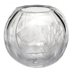 Globe Vase Clear Lead-Free Crystal, Cut, Engraving Coral Fish 27 cm