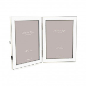 Silver Trim, White Enamel Double Picture Frame 5x7 in
