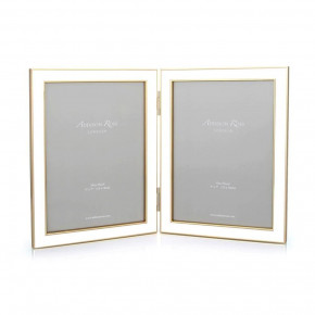 Gold Trim, White Enamel Double Picture Frame 5x7 in