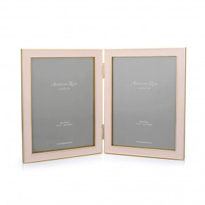 Gold Trim, Pale Pink Enamel Double Picture Frame 5x7 in
