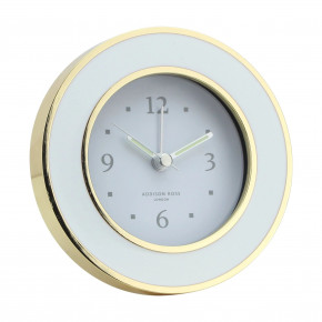 White Enamel & Gold Round Alarm Clock