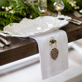 Pinecone Ornament, White 17" x 29" Linen Hand Towel