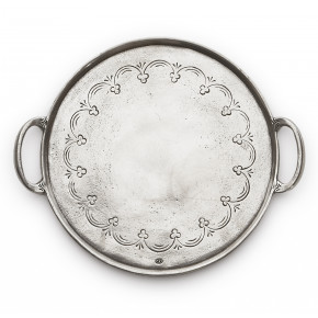 Vintage Pewter Round Tray with Handles 9.25" D