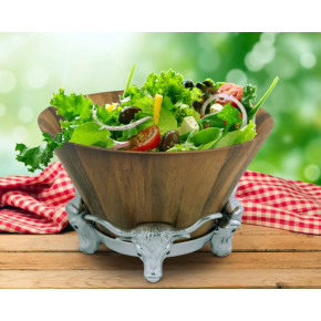 Western Steer Wood Tall Salad Bowl