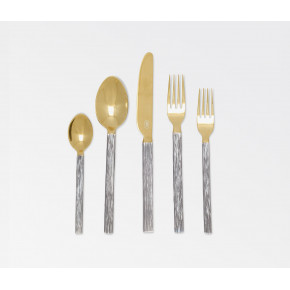 Harrison Silver Faux Bois/Polished Gold 5-Pc Setting (Knife, Dinner Fork, Salad Fork, Soup Spoon, Tea Spoon)