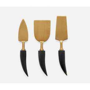 Mateo Matte Gold Cheese Knives Horn Handles Boxed Set of 3