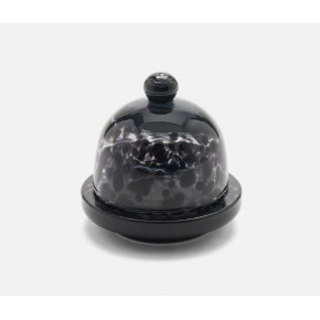 Andrew Leopard Round Butter Dish Hand Blown Glass, Pack of 2