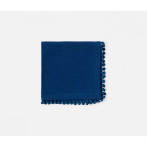 Margot Classic Blue Pom Pom Border Napkin Cotton Canvas 22x22, Pack of 4