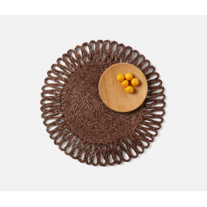 Teigan Brown Floral Design Round Placemat Abaca, Pack of 4