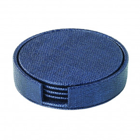 Luster Navy Round Boxed Coasters, Set of Four
