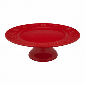 Snowflakes Red Cake Stand 13"