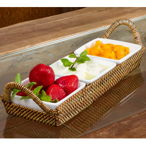 Rectangular Tray with Three Dividers, includes Porcelain Dish 14.5 in L x 5 in W 1.75 in H