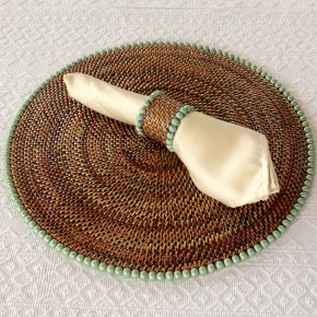 Round Placemat with Light Mint Gold Beads 14 in L x 14 in W 0.125 in H