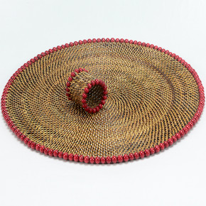 Round Placemat with Red Beads 14 in L x 14 in W 0.125 in H