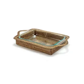 Rectangular Casserole Basket with Baking Dish (incl Pyrex 2 qt baker) 16"L x 9.5"W x 2"H