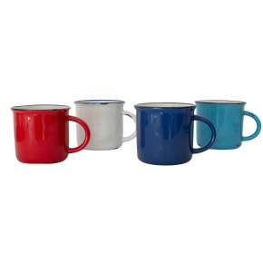 Tinware Mug Set Summer (Includes Red, Blue, Teal, White w/ Blue Rim)