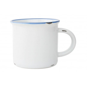 Tinware Set of 4 Mugs White w/Blue Rim