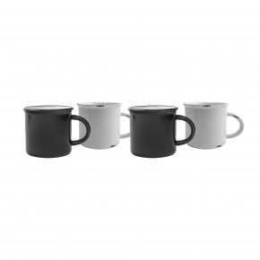 Tinware Mug Set Black & White (2 Black, 2 White w/ White Rim)