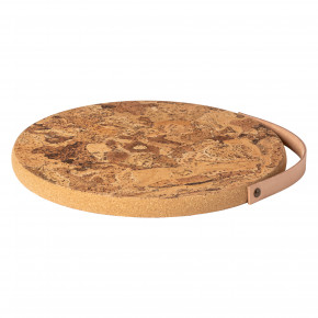 Natural Cork Trivet With Leather Handle D11.75''