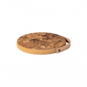 Natural Cork Trivet With Leather Handle D8''