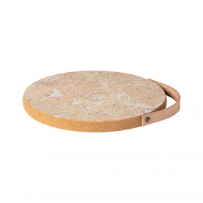 White/Natural Cork Trivet With Leather Handle D9.75''