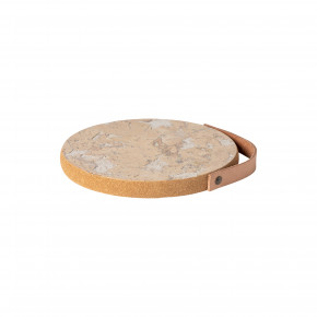 White/Natural Cork Trivet With Leather Handle D8''