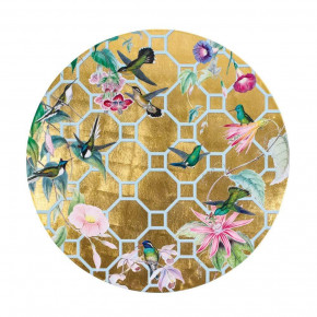 Hummingbird Trellis Gold Round Lacquer Placemat 15" Round