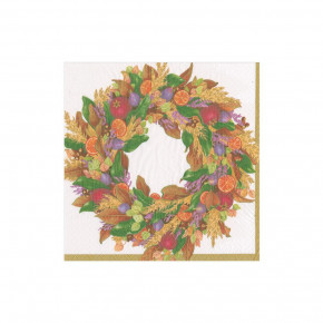 Autumn Wreath Ivory Boxed Paper Cocktail Napkins, 40 Per Box