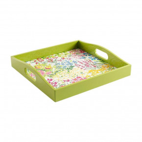 Meadow Flowers White Lacquer Square Tray 14" x 14"
