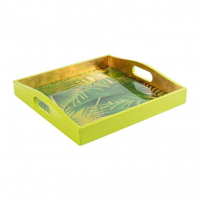 Palm Fronds Gold Lacquer Square Tray 14" x 14"