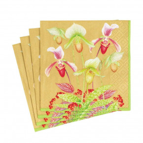 Slipper Orchid Paper Luncheon Napkins in Gold, 20 Per Pack