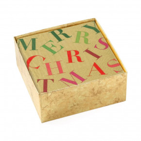 Merry Christmas Toss Gold Cocktail Napkin Box