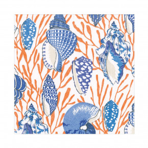 Shell Toile Coral/Blue Luncheon Paper Napkins, 20 per Pack