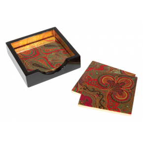 Jaipur Fuchsia Set of Four 4" x 4" Lacquer Coasters in Holder